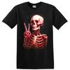 Red Skeleton Peace Sign Graphic T Shirt for Halloween Party Tee