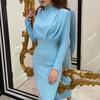 2026 Elegant Waist-Cinching Long Sleeve Solid Color Dress - Autumn/Winter Fashion