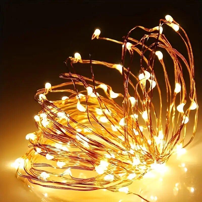 1PC Solar-Powered LED String Lights Outdoor Copper Wire Fairy Lights,Decoration Lights For Wedding,Holiday,Festive,Garden,Yard