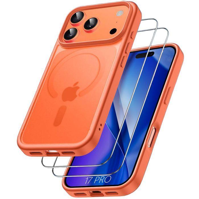 Coque de Protection - BOOLING - iPhone 17 Pro - Antichoc - Cercle Magnétique Orange - 2 Vitres