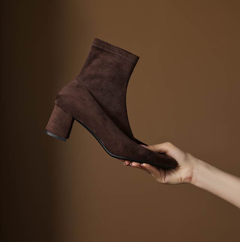 Krazing Pot Flock Pointed Toe Thick Heels Chelsea Boots Size 43 Zip Beauty Lady Women Ankle Boots