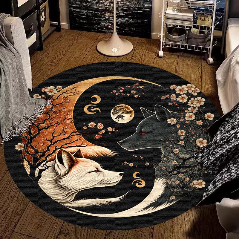 Large Anti-Slip Rug with Unique Yin Yang Round Design Washable Rug for Living Room Bedroom Decor Oriental Carpets Collection