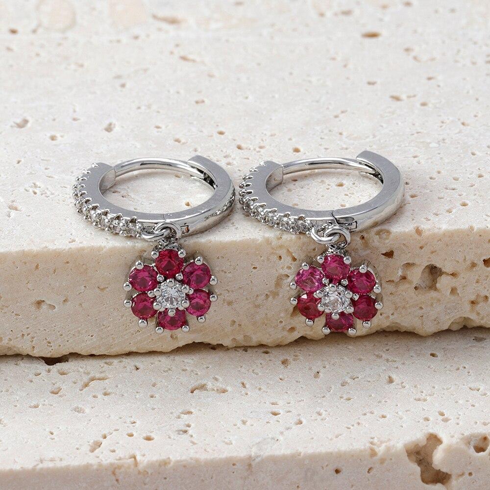 Fashion Stainless Steel Flower Zircon Drop Earrings For Women French Light Luxury Pendant Exquisite Earrings Christmas Jewelry