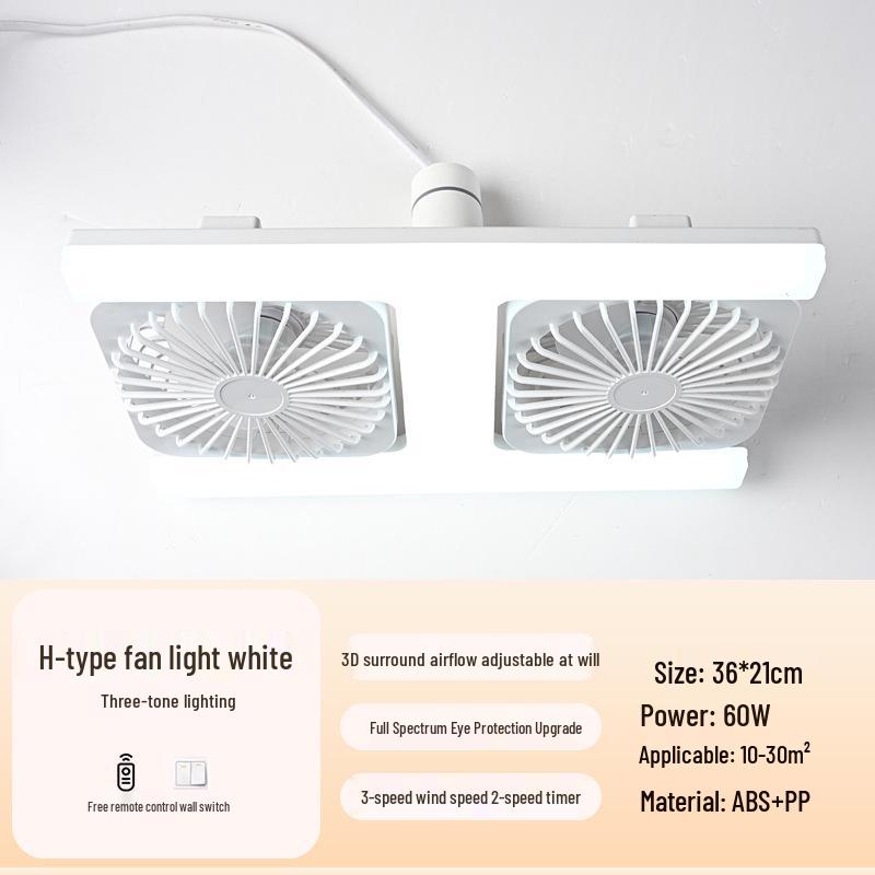 E27 Ceiling Double Head LED Fan Light with Remote Control for Home or Office 60W
