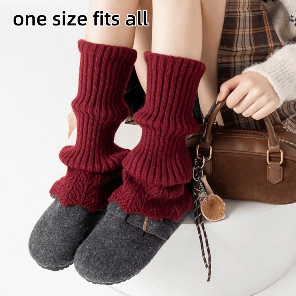 A Pair Cotton Material Boot-Fit Sock Covers Retro Style Heavy-Duty Knitted Knitted Sock Covers Thickened Warm Stretchable