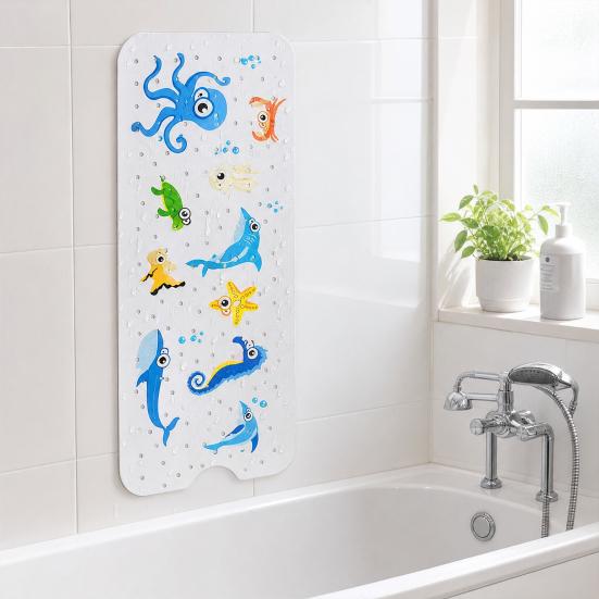 Bath Mat with Drainage Holes, Anti-Slip Texture Foot Massage Mat, Food-Grade PVC Material Suction Cups Bathtub Mat