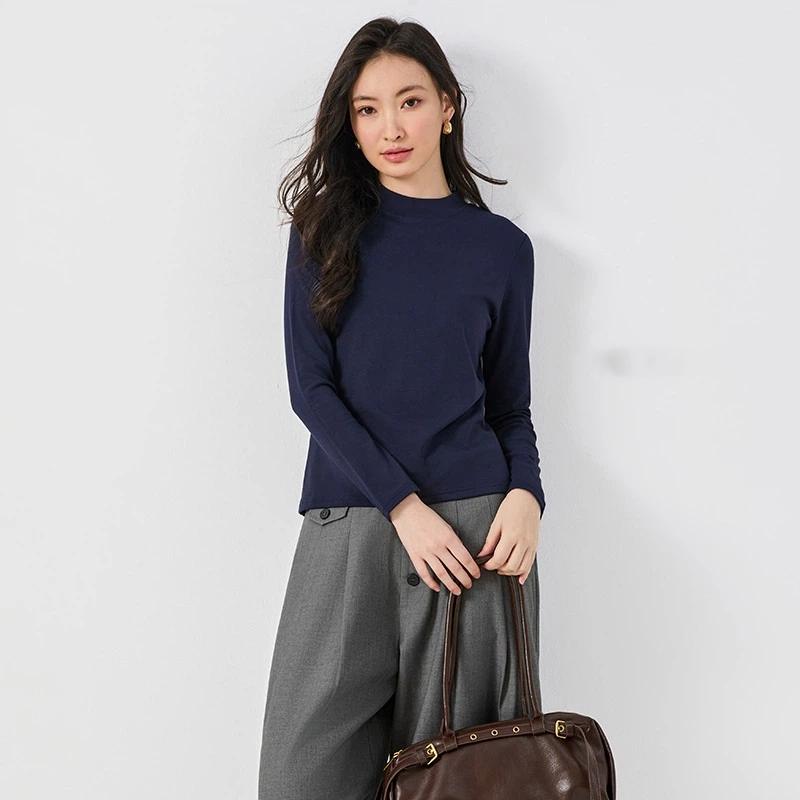 Women's Loose Solid Color Base Shirt For Autumn And Winter