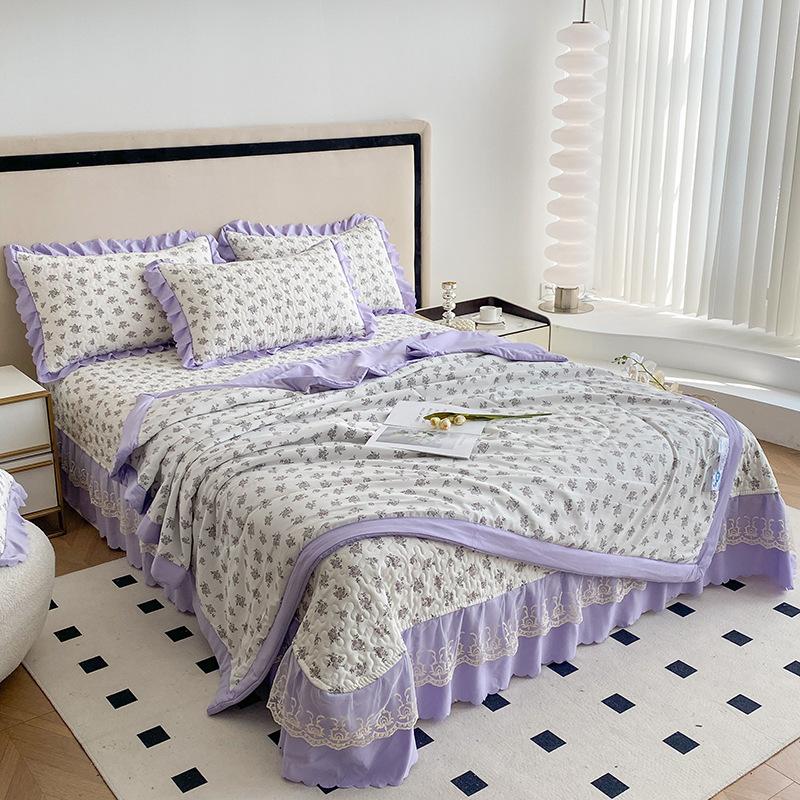 Washed Cotton And Linen Summer Cooler Comforter Bed Cover 4 Piece Set Moisture Absorbing Breathable Blanket Bed Sheet 4 Piece Set