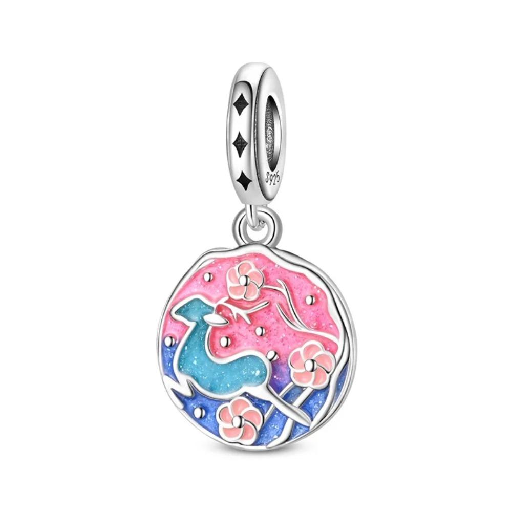 925 Silver Unicorn Pendant Noctilucent Charm Bead DIY Princess Bracelet Colorful Jewelry Gift for Women