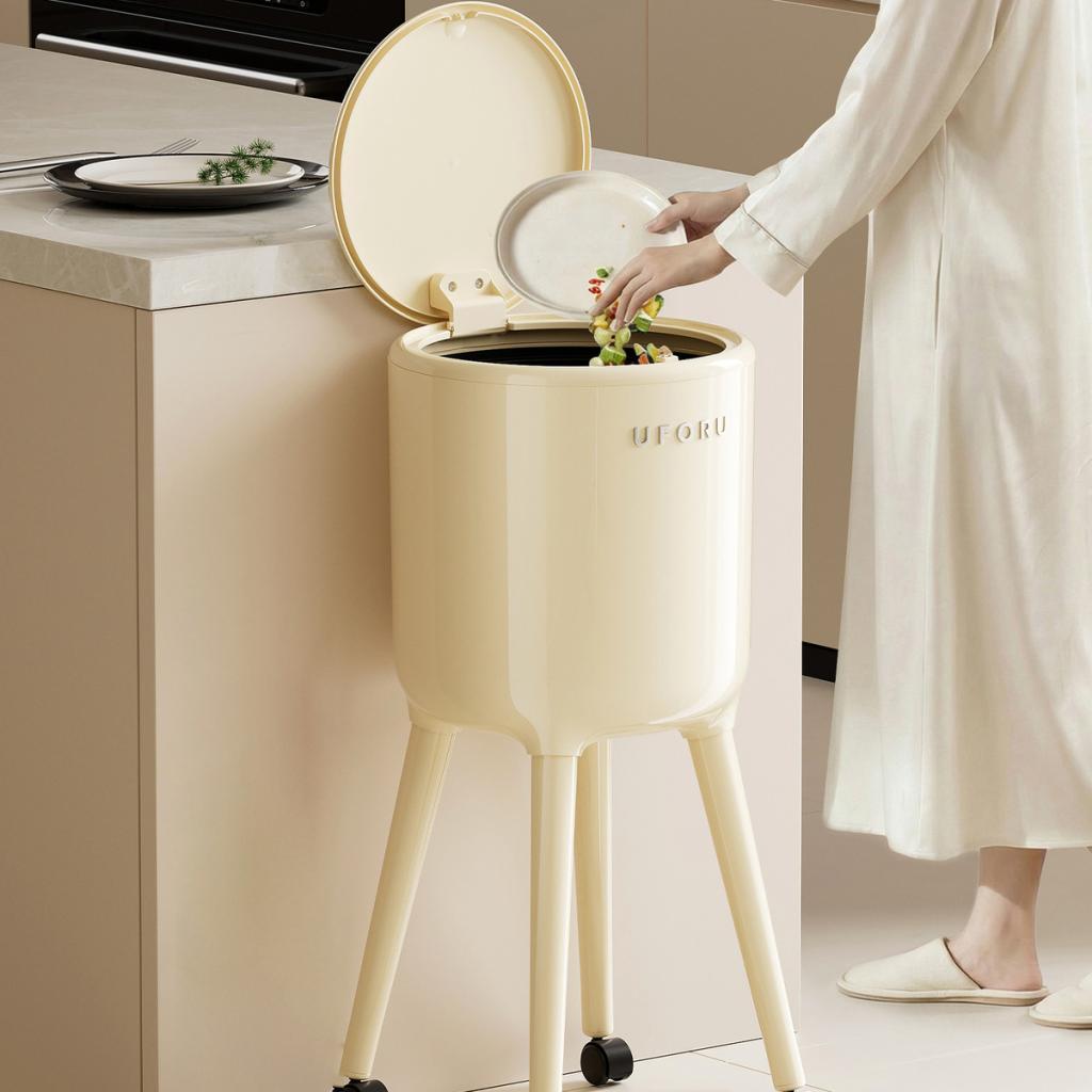 Trash Can with Wheels, Waste Container High Lid, Multifunctional Storage Bin, Paper