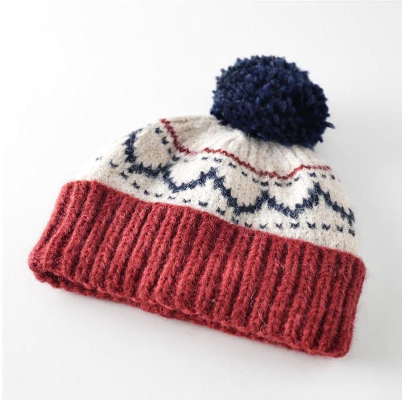 Women S Vintage Jacquard Knit Hat With Pom Pom Warm Ear Protection Cute Versatile