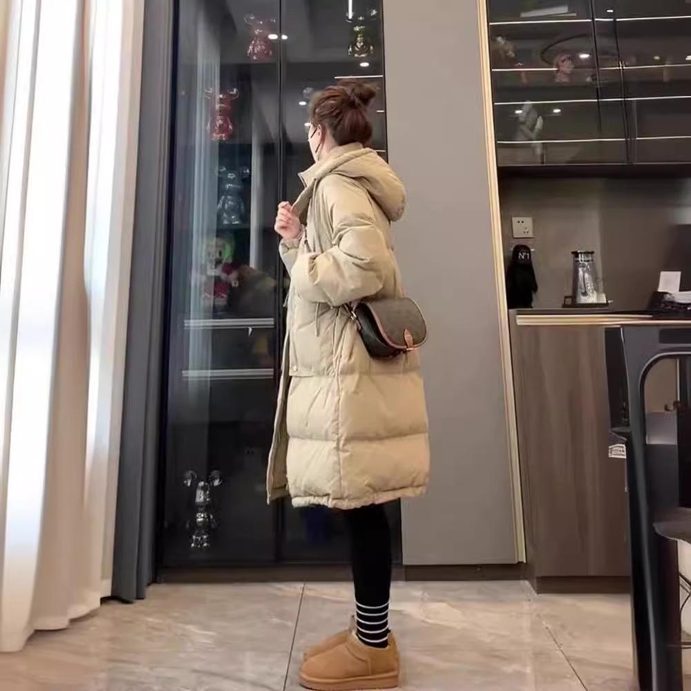 Women's Mid-Length Hooded White Duck Down Jacket - 2024 Winter Collection, Plus Size Available