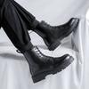 Men Fashion Motorcycle Boots Black Tide Lace-up Platform Shoes Cowboy Genuine Leather Boot Street Cool High Top Botas Masculinas