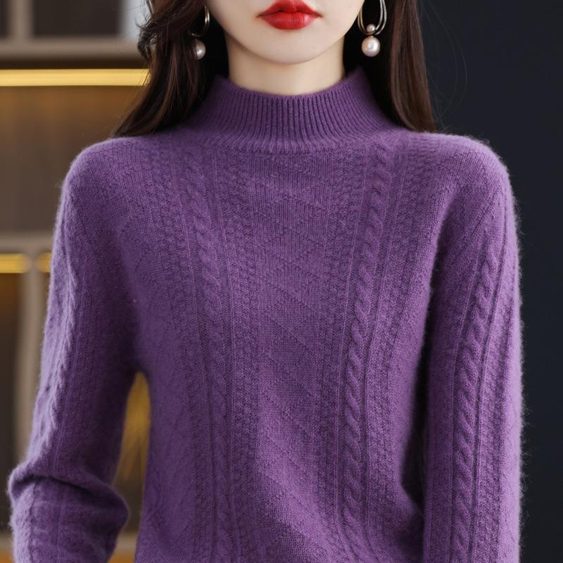 Autumn and Winter New Temperament Semi-turtleneck Twist Knitted Top Women's Thickened Loose Inner Bottoming Sweater Women's