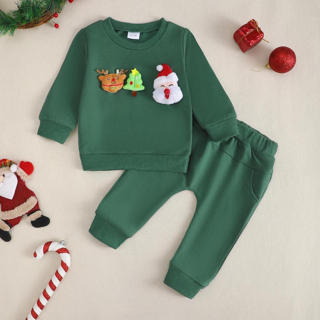 2025 Autumn/Winter Baby Christmas Knit Cotton Sweatshirt & Pants Set