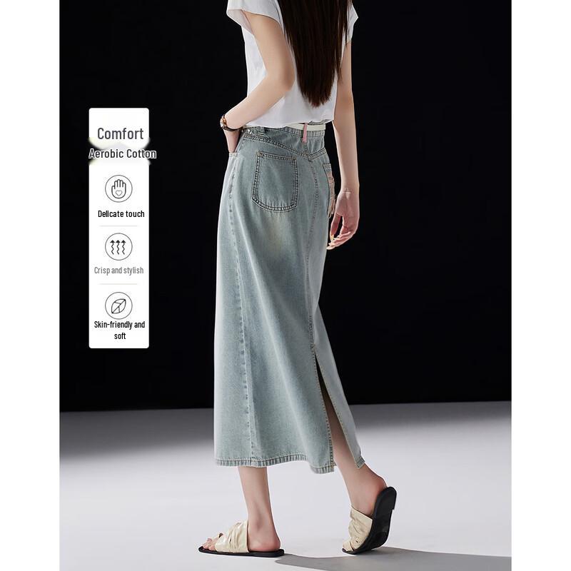 Demana Women s Summer Split Hem Denim Skirt XL