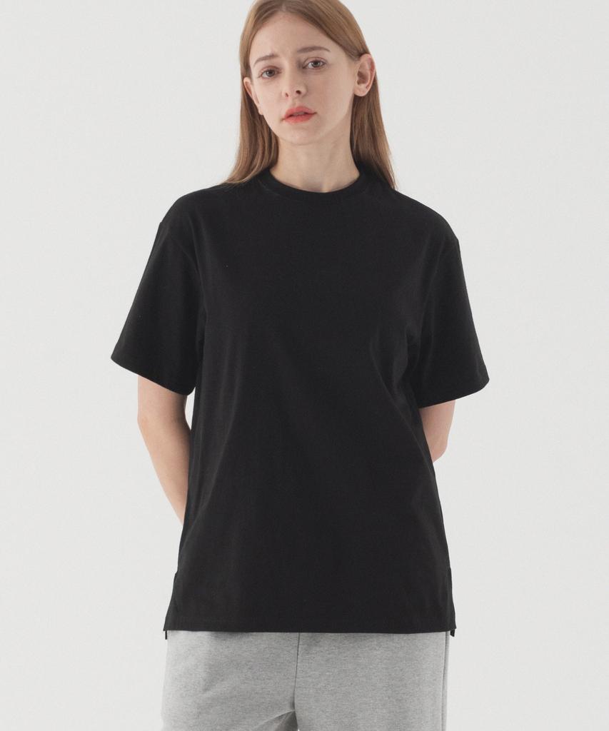 PIANER Basic Slit Short Sleeve T-Shirt (Black)
