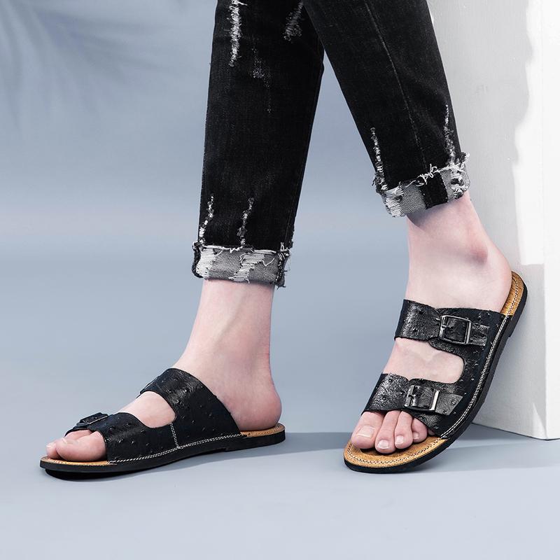 Papuci din piele naturală Sandale pentru bărbați Flip Flop de plajă Pantofi de vară pentru bărbați