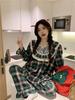 Korean-Inspired Autumn/Winter Plaid Pajama Set with Lace Trim for Couples