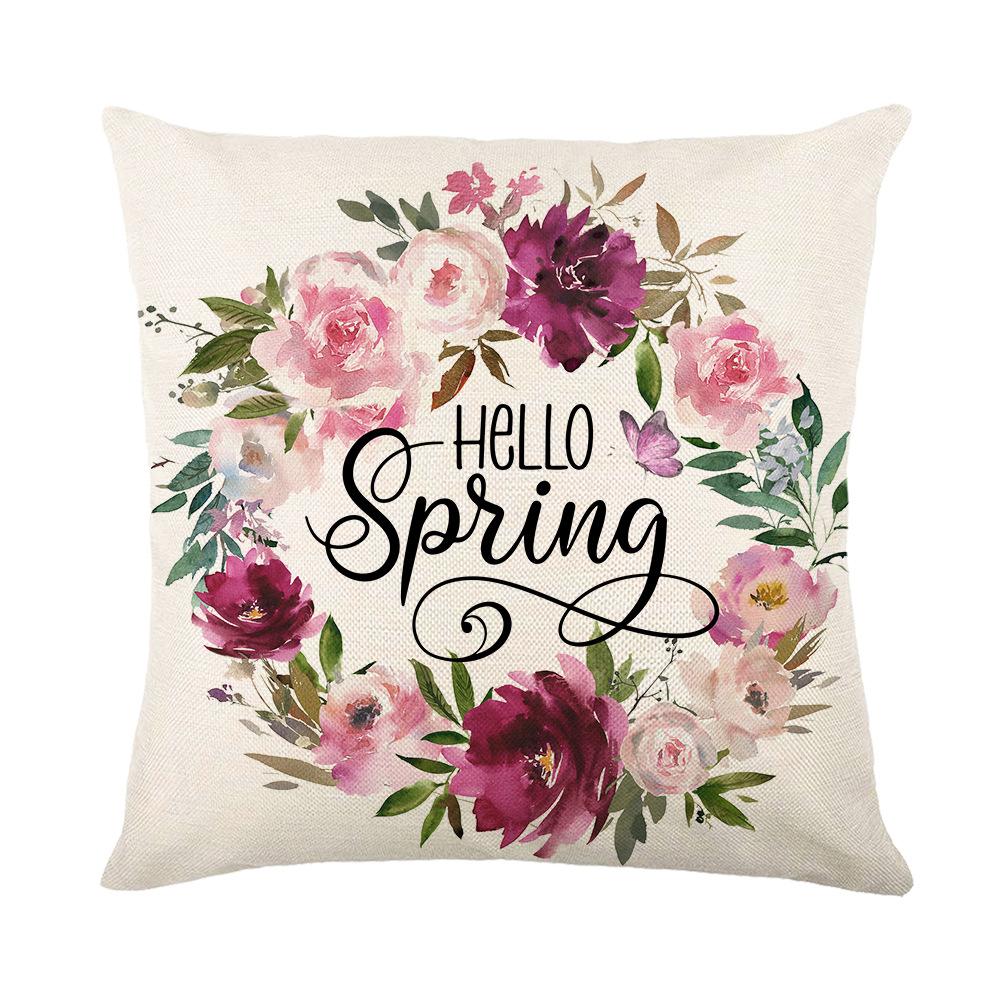 New Flower Pillow Cover Living Room Bedroom Bedside Pillow Cover Linen Printed Cushion Cover