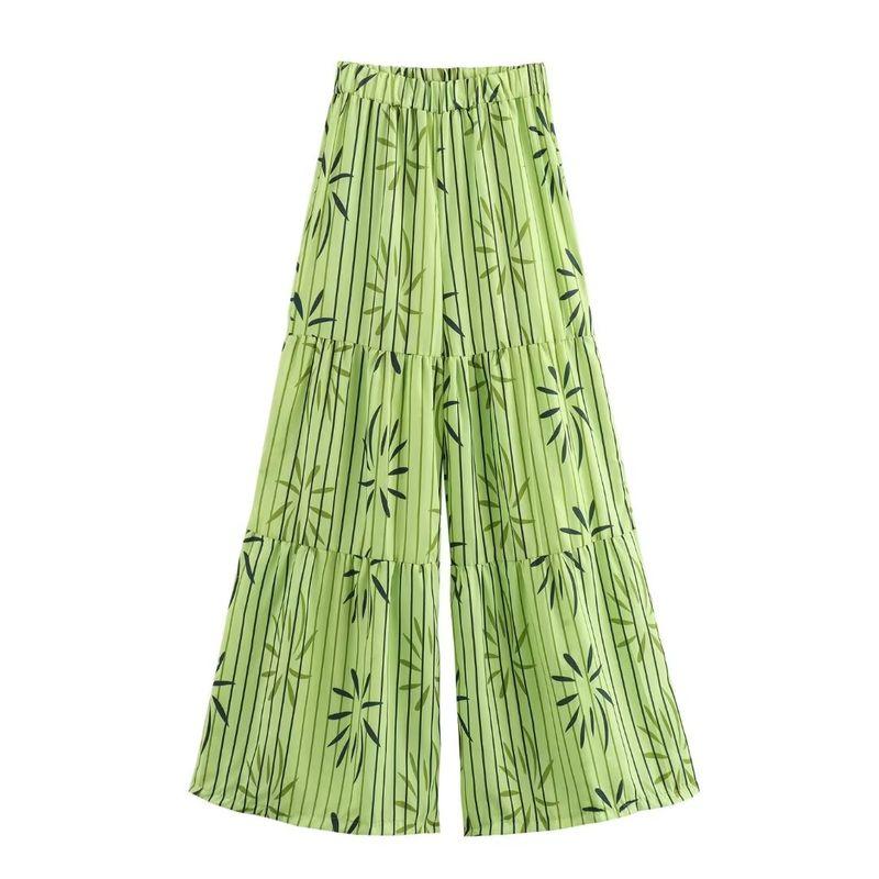 

Kaslead New Arrival Women s Clothing Fashion Style Fashion Minimalist Leaf Printed Tops Casual Pants Two-piece Set Pants L