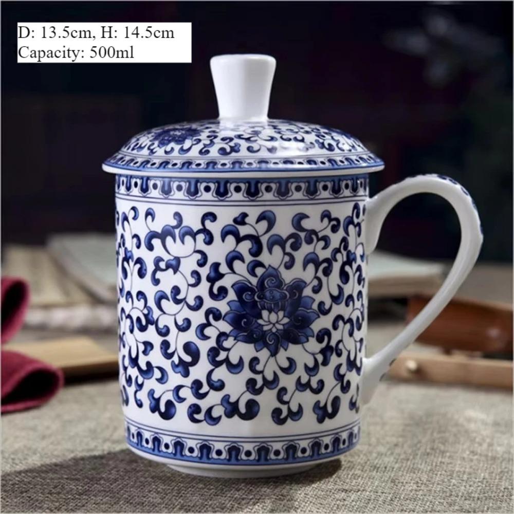 

Цзиндэчжэнь, сине-белая фарфоровая кружка, керамическая чашка с китайским драконом, офисная чашка для воды для встреч, костяной фарфор, кружка для зеленого чая, кофе 500ml