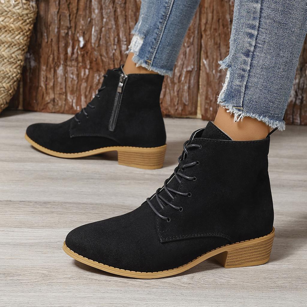 Pointed Martin boots women's season new solid color square heel side zipper short women's boots Chelsea boots