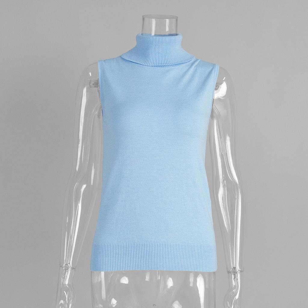 Fall New Women's Sleeveless Knit Tank Top, Simple High Neck Knit Vest Top for Women, European & American Style