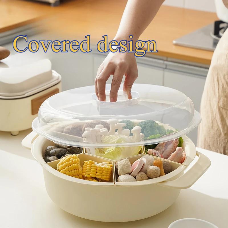 Rotatable Household Hot Pot with Lid Platter Washing Vegetables Drain Basin Multifunctional Lid Storage Rotatable Fruit Tray