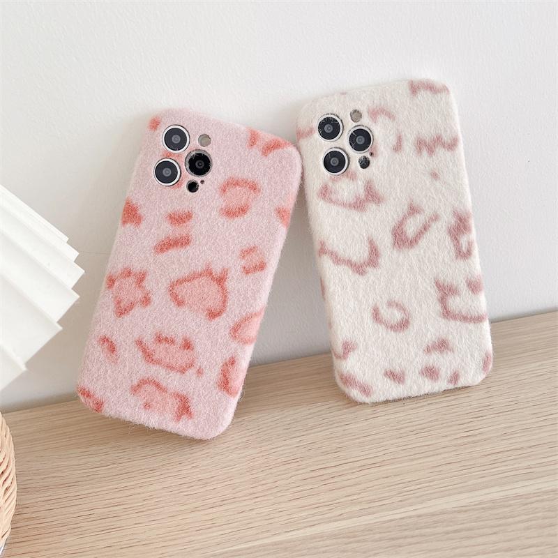 Ins Pink Leopard Wool Phone Case for iPhone 13 Phone Case 14 15Promax 11 12pro Fashion Korean All-inclusive Fall Protection Case