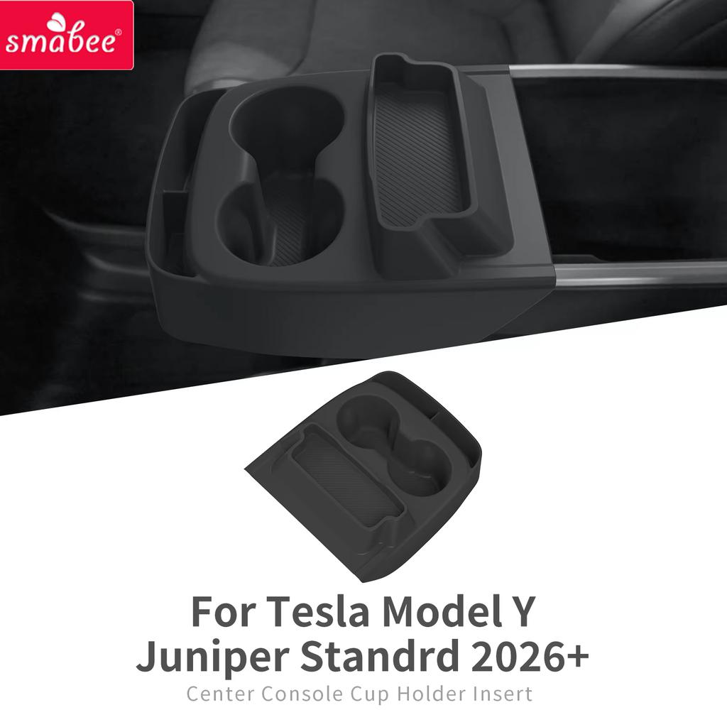 Smabee for Tesla Model Y Standard RWD 2025 2026 Water Cup Holder Insert Car Cup Box Shock-Absorbing Tray Silicone Organizer