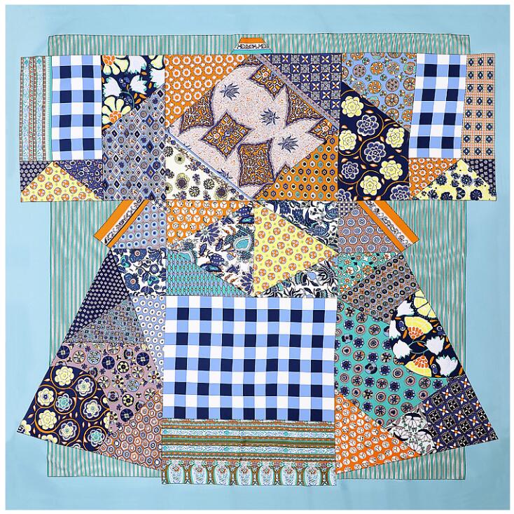 

Luxury Brand Square Silk Scarf New Geometric Matchwork Plaid Winter Scarf Fashion Shawls Wrap 130*130cm Ladies Silk Scarves 130x130cm