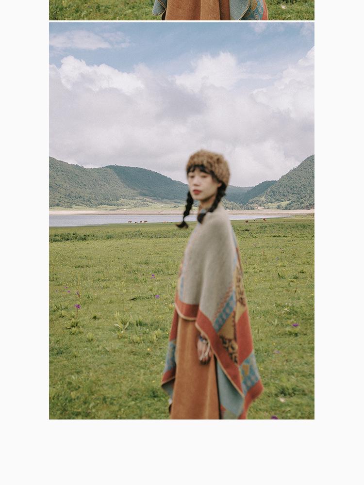 Ethnic Style Imitation Cashmere Shawl: Versatile Travel-Friendly Warm Cloak, Scarf, Resort Cape Outerwear.