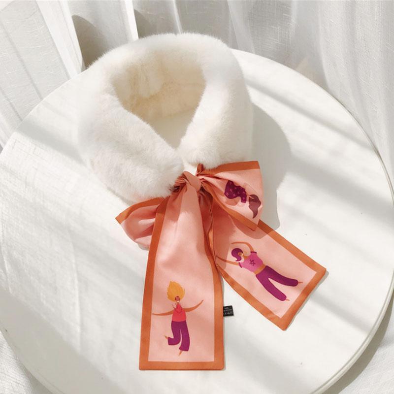 Women Fake Collar Tie Winter Faux Fur Woman False Collar Girls Detachable Fur Collar Ribbon Warm Scarfs for Ladies Neckerchiefs