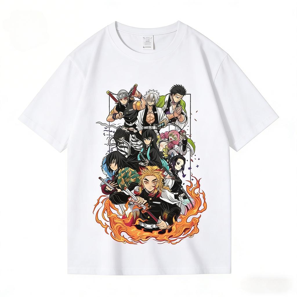 Demon Slayer Hashira Japanese Cartoon Print T Shirt Men Women O Neck Cotton Short Sleeve Teenager Tops