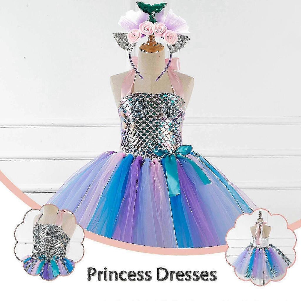 Summer girl suspender tie Mermaid show dress skirt + hairband birthday gift