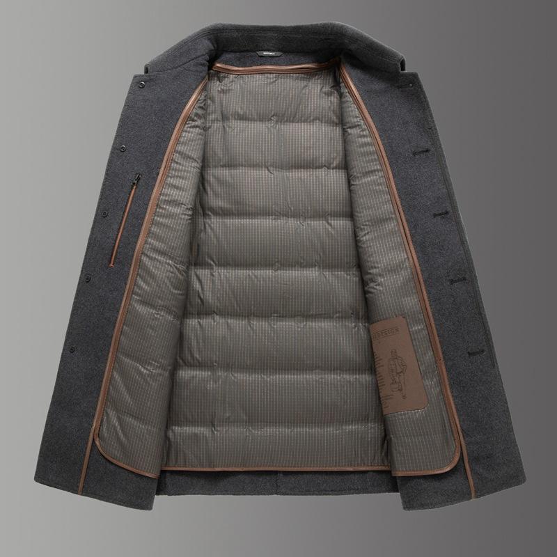 Down-lined Double-sided Cashmere Coat for Men, Mid-length Woolen Wool Thickened Middle-aged Coat, Dad Winter Top