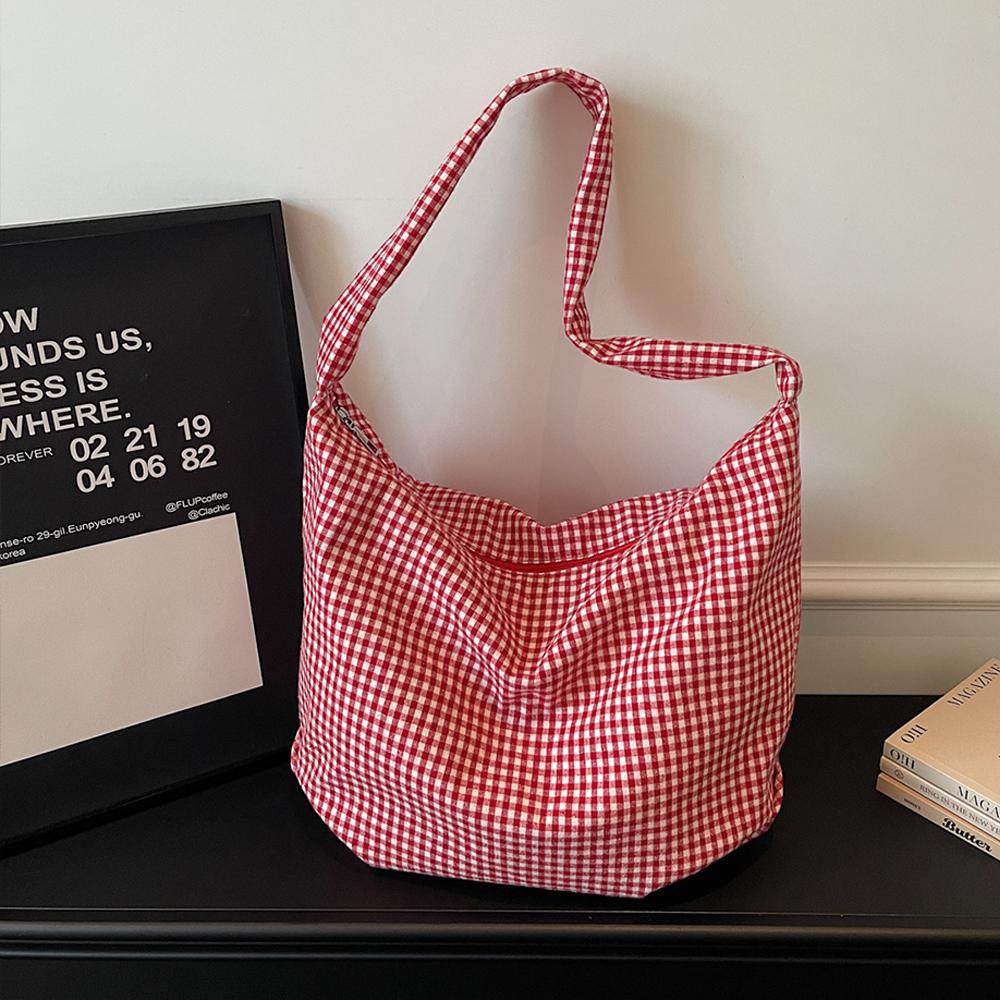 

Lazy Style Women s Crossbody Bag Retro Plaid Casual Versatile Large Capacity Dumpling Bag Commuter Tote Bag червоний