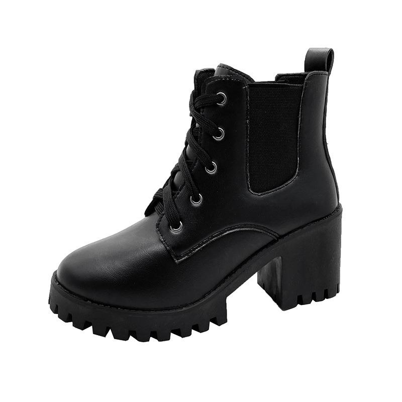 High Heel Spring and Autumn Coarse Heel Lace-up Martin Boots Women's Spring Single Boots Fashion Versatile Platform Locomotive Boots
