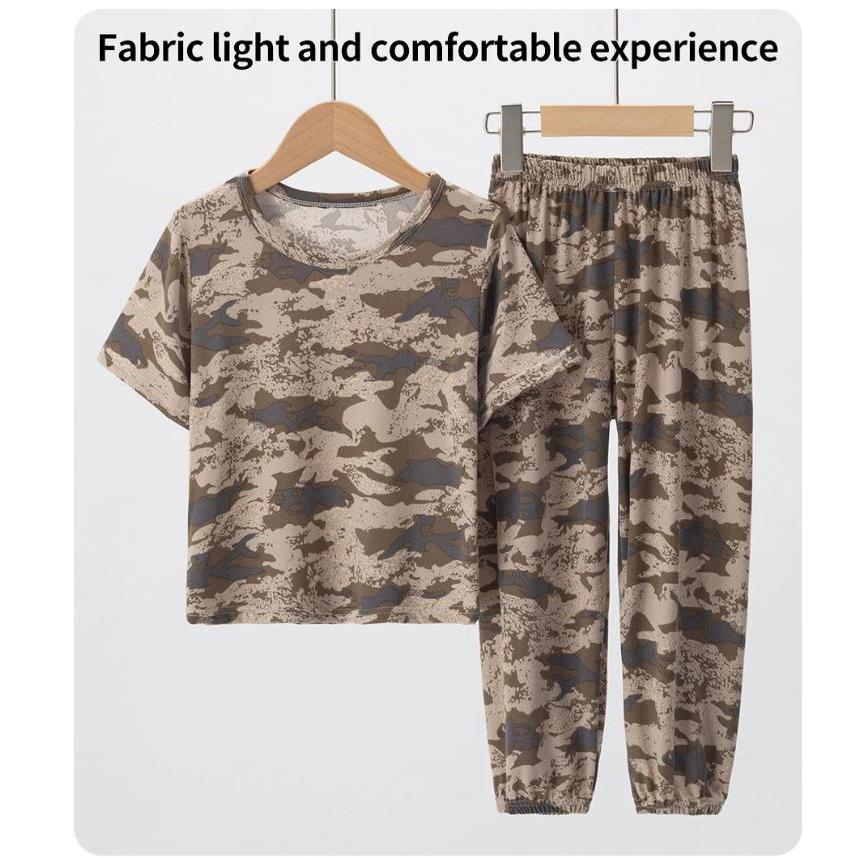 3pcs Summer Children's Printing Short-sleeved Shorts 9 Pants Suit Boys and Girls Comfortable Pajamas Can Be Worn Outside