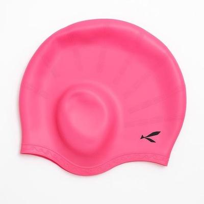 Gorro de natación de silicona KNK para hombres y mujeres con pelo largo, cubierta 3D para las orejas, pinza para la nariz y set de tapones para los oídos (Rosado)