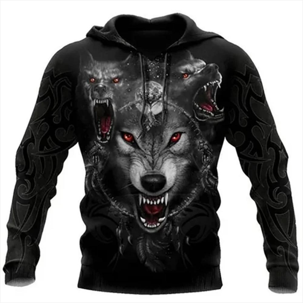Funny 3D Animal Print Hoodie For Men Fashion Tiger Wolf Pattern Oversized Sweatshirts Autumn and Winter Casual Clothing Pullover