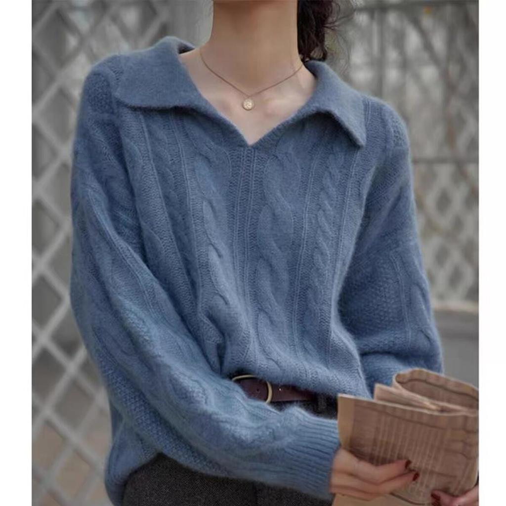 Retro Pullover Pullover Frauen Herbst und Winter koreanische lose und faule Wind weiche Milch V-Ausschnitt Pullover Pullover Top