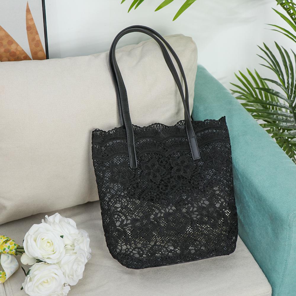 Borse in paglia intrecciata con design traforato 'Spiaggia Sabbiosa', Borsa a tracolla estiva in pizzo, Borsa a uncinetto con fiore all'uncinetto