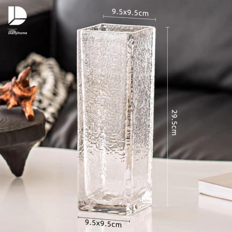 Thickened Square Glass Vase for Fresh Flowers - Elegant Hydroponic Floral Container for Living Room & Dining Table Decor