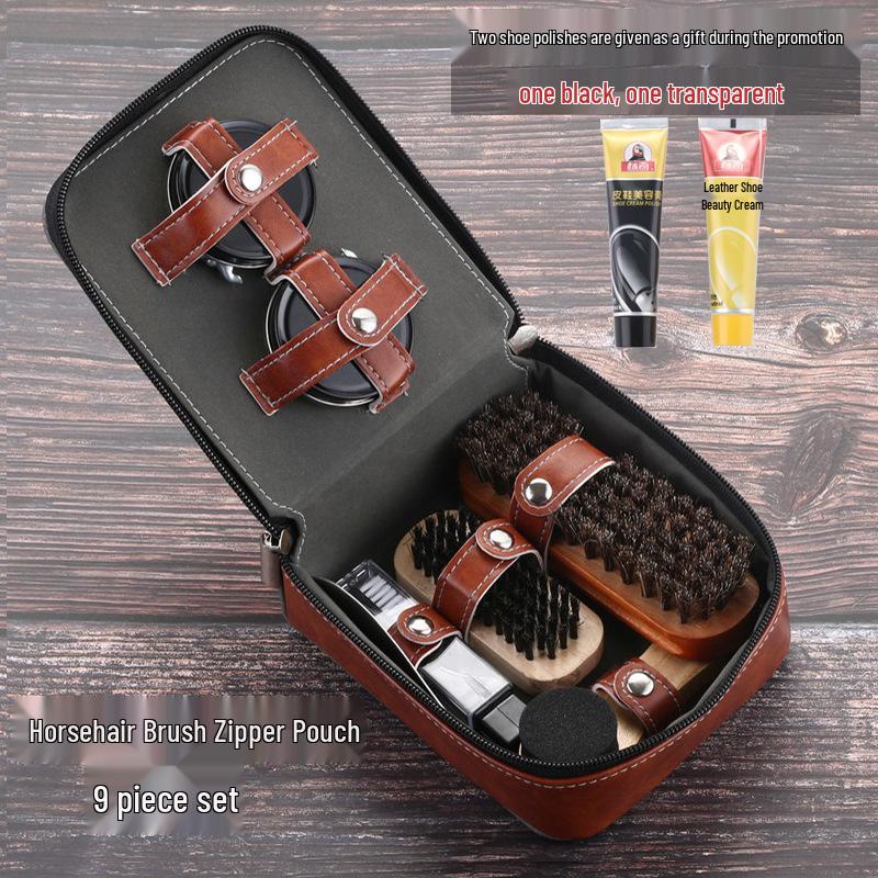 11-Piece Horsehair Shoe Polish and Leather Care Kit