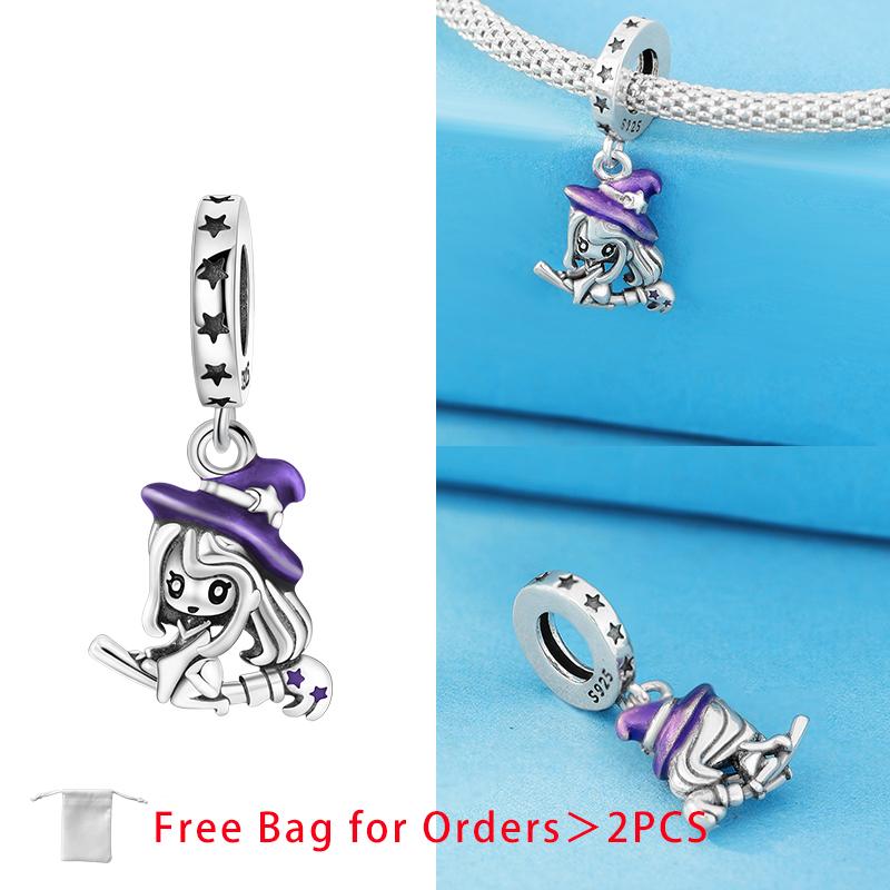 Halloween Purple Flying Witch Bead Components Rabbit Pendant Bead Component Copper Metal Charm Bead Components Compatible With Women Do It Yourself