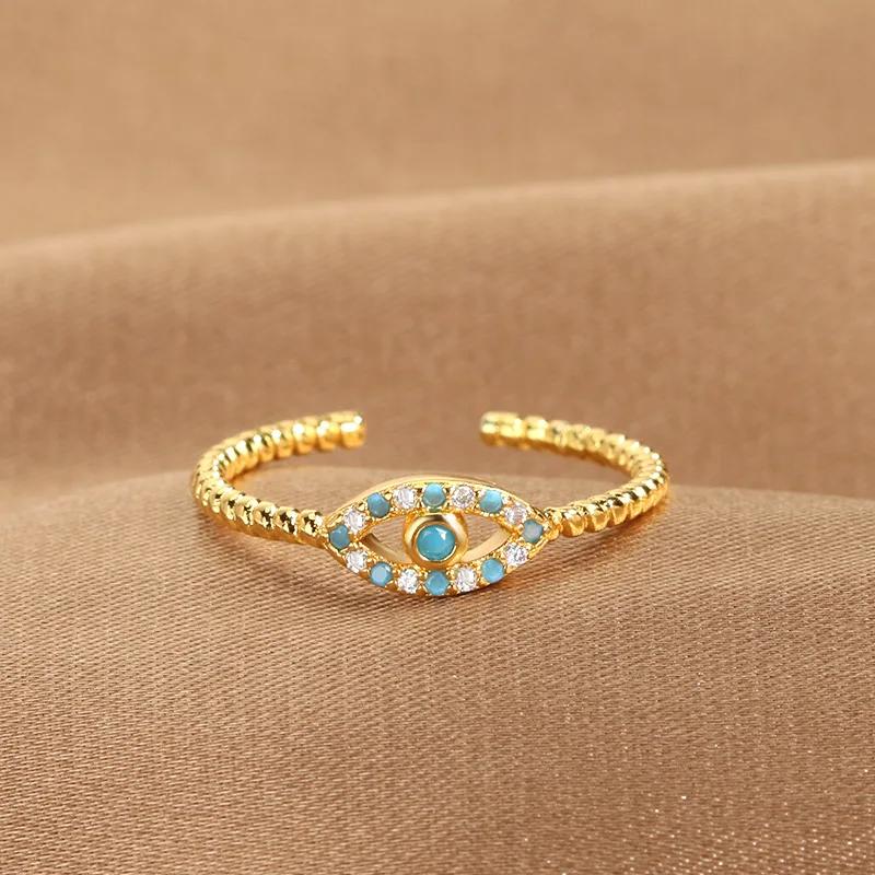 YILUOCD Blue Cubic Zirconia Evil Eye Open Ring for Women Turkish Devil Eyes Stackable Adjustable Rings Jewelry for Protection