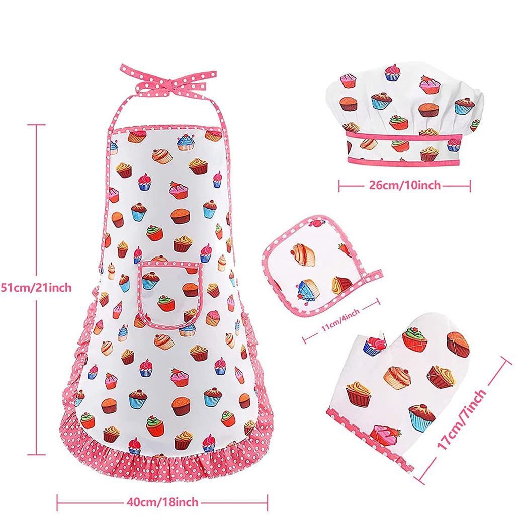 Kids Cooking and Baking Set Baking Kit Apron Dress up Chef Costume Kids Aprons for Girls Toddler Chef Hat for Little Girls