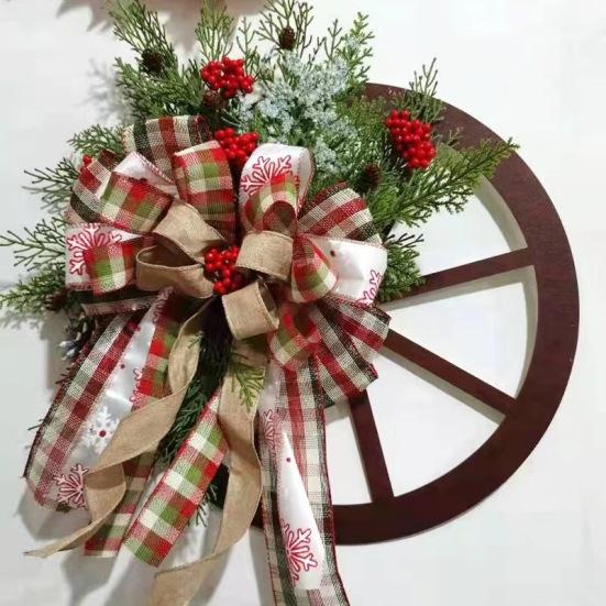 Christmas Decoration Door Hanging Wooden Wheel Wheel Wreath Christmas Pinecone Wreath